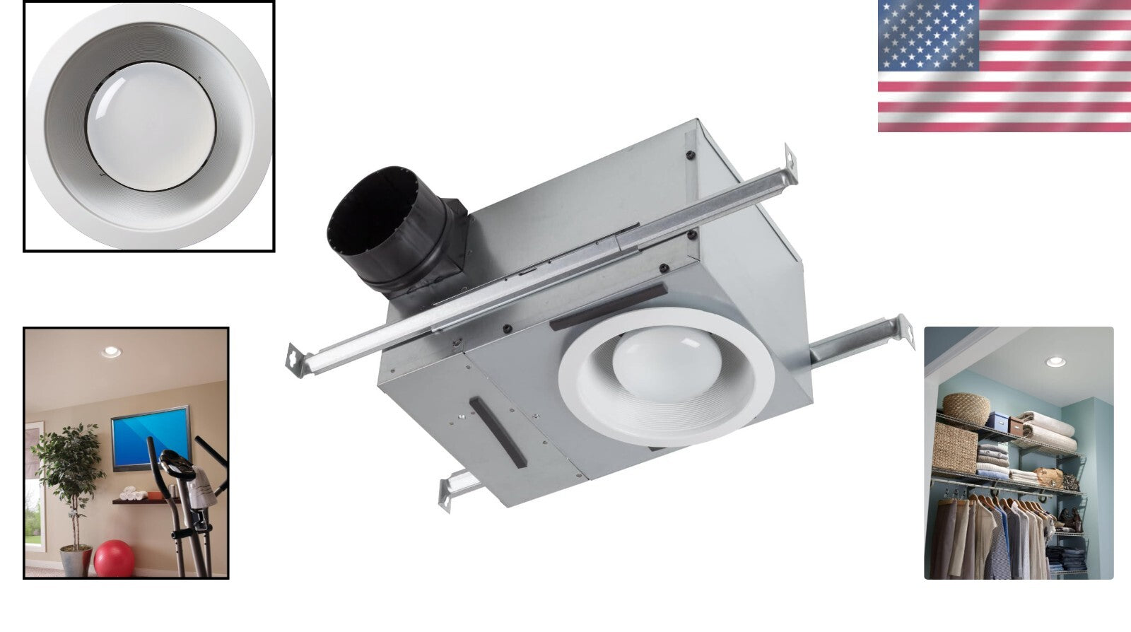 Compact Recessed Ventilation Fan with Light - 70 CFM, Ideal for Kitchen & Bath