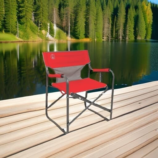 Stylish Red/Grey/Black Folding Camp Chair with Comfortable Cooling Mesh Seating