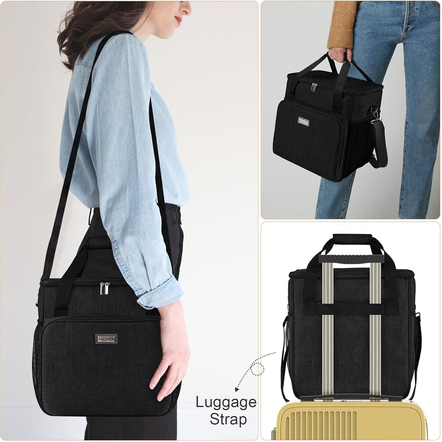 Black Coffee Maker Case with Multi-Pockets for Easy Travel - Fits Keurig Models