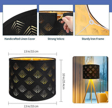 Load image into Gallery viewer, Stylish Black Drum Lampshades with Leaf Pattern - 13"x10" Easy Install Set of 2