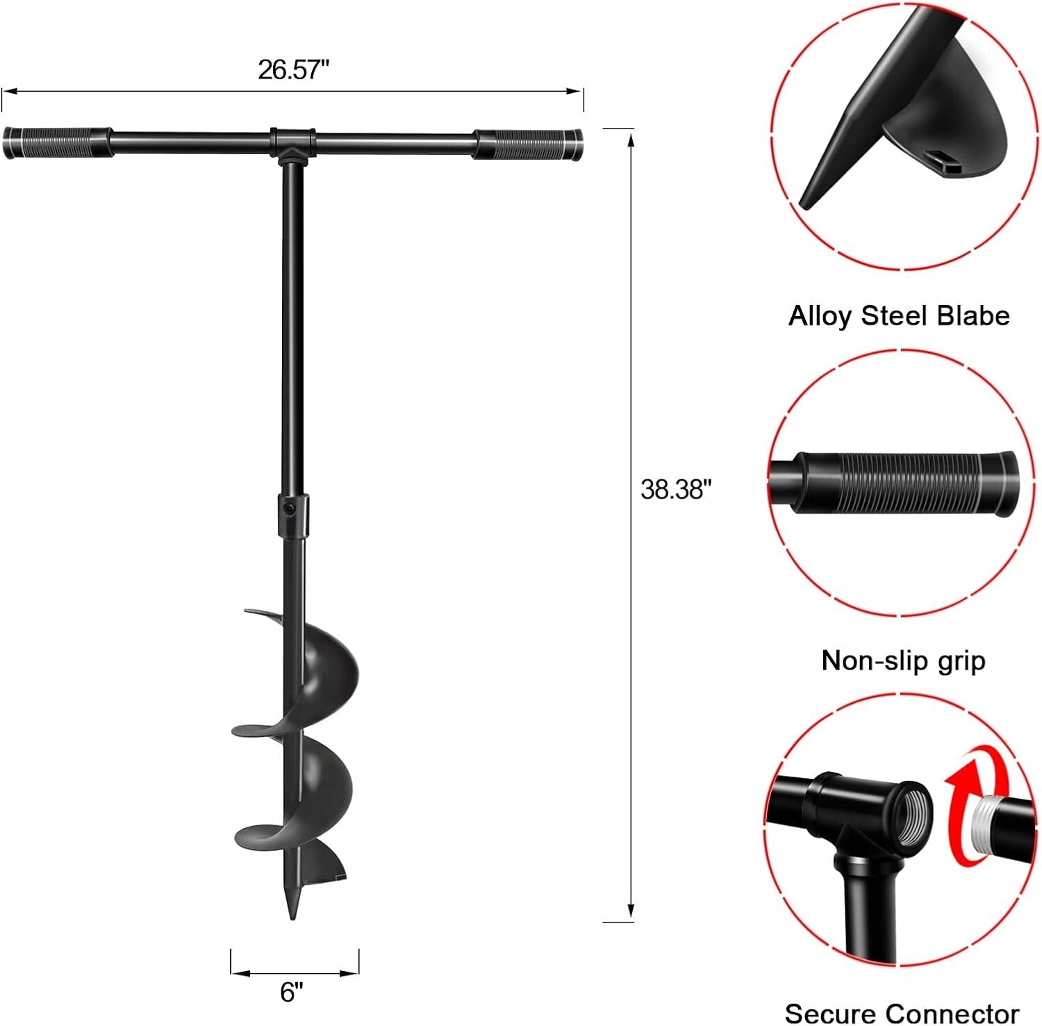Eco-Friendly 6" x 38" Manual Garden Hole Digger - Alloy Steel Construction