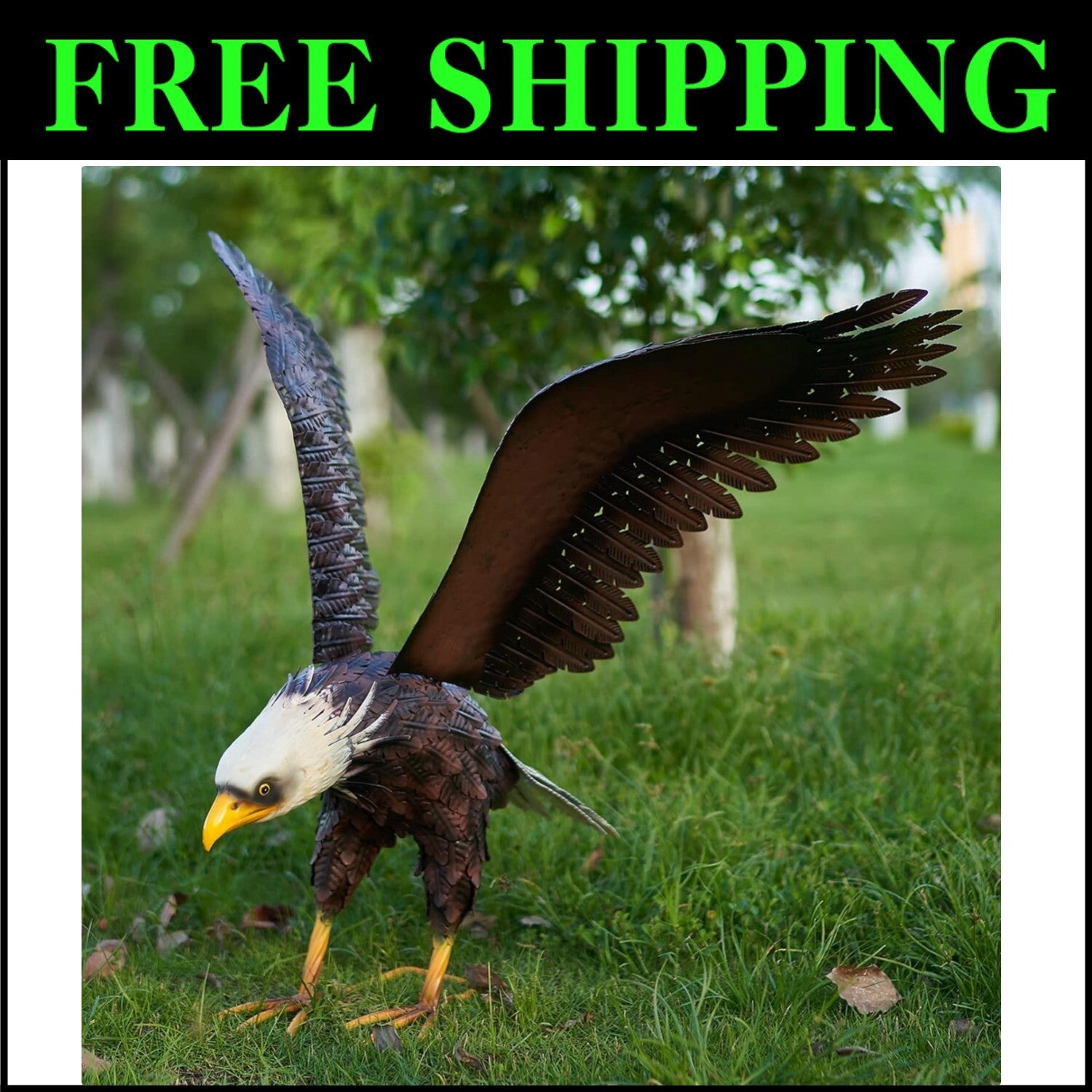Freestanding Bald Eagle Garden Figurine - Vivid Metal Yard Decoration