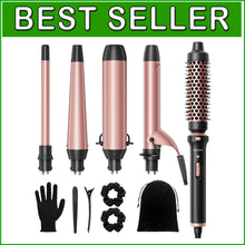 Load image into Gallery viewer, Versatile Ceramic Curling Iron Set with Brush, 5 Barrels &amp; Heat Resistance Glove