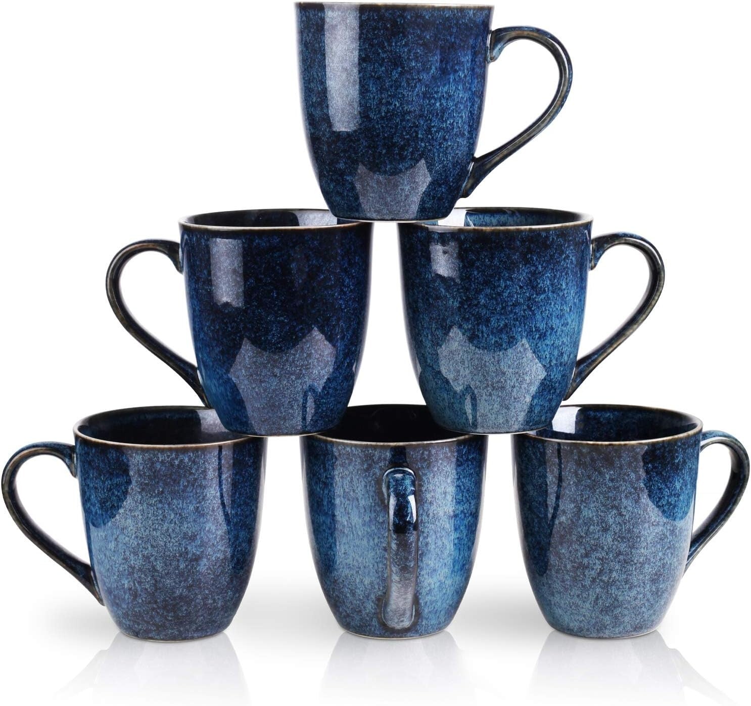 Durable 6-Piece Blue Ceramic Mug Set - 12 Ounce for Coffee, Tea, Milk