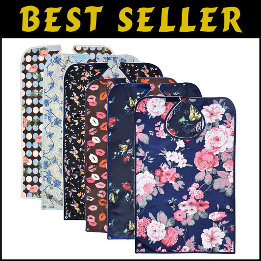 Extra Coverage Adult Bib Set - 6 Waterproof Reusable Bibs with Stylish Designs