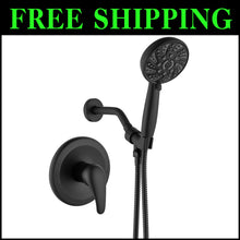 Load image into Gallery viewer, Modern Wall-Mount Shower Faucet Kit in Matte Black - 6 Spray Handheld Included
