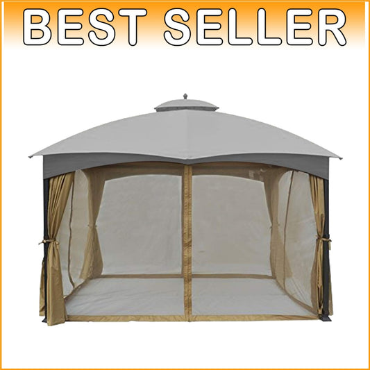 4-Wall Mosquito Netting for 10' x 12' Gazebo - Weather-resistant Beige Fabric