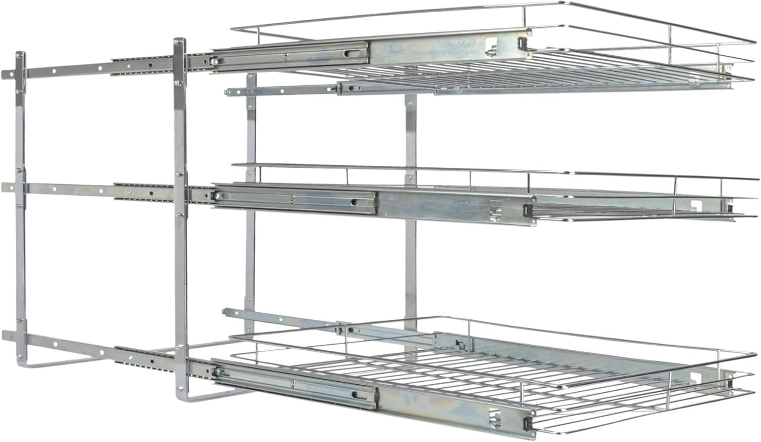Durable 3-Tier Chrome Kitchen Slide-Out Organizer for Efficient Cookware Storage