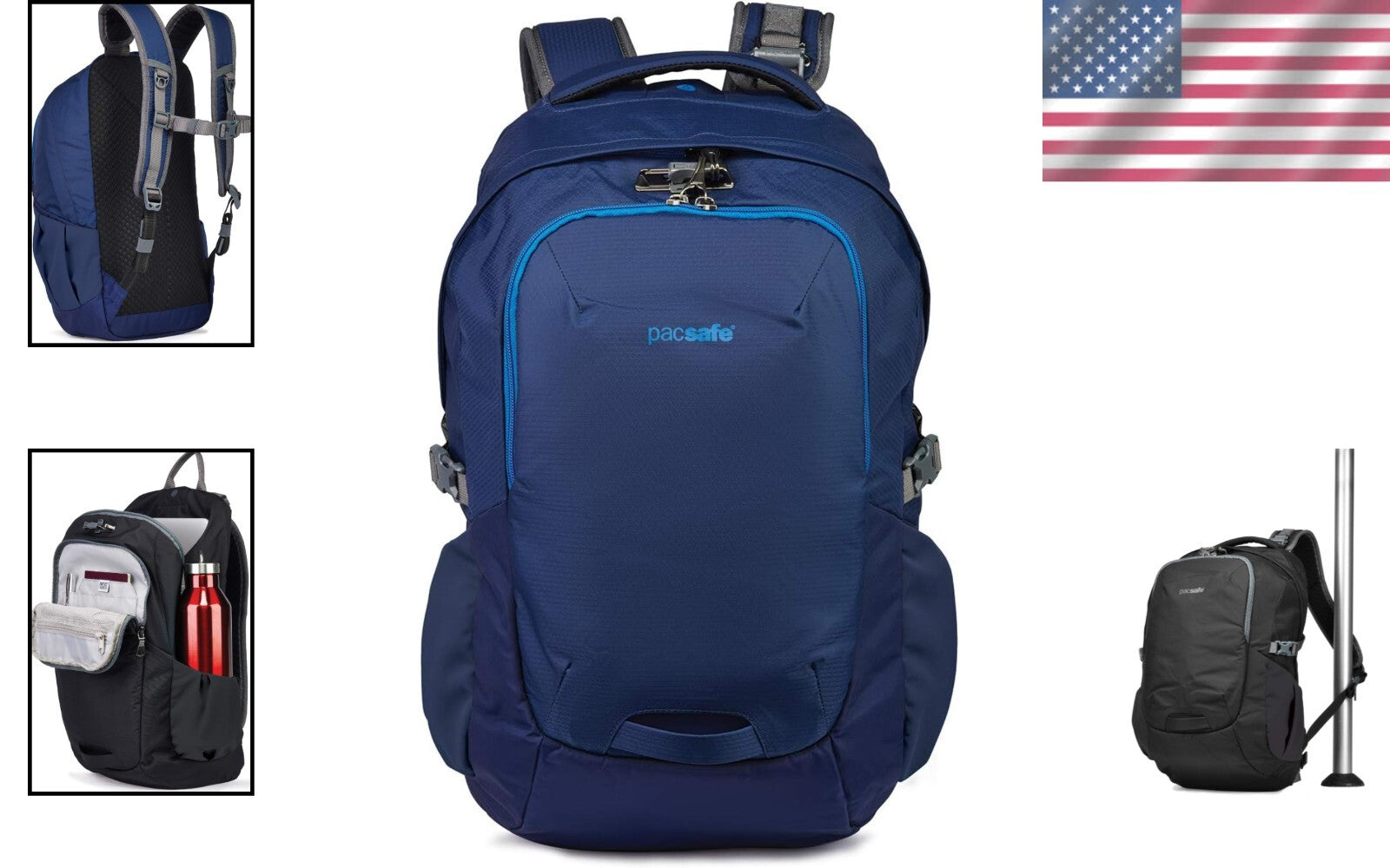 Lightweight 25L Anti-Theft Daypack with Cut-Resistant Features - Lakeside Blue