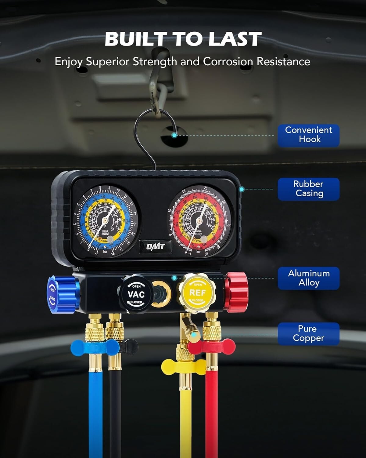 4-Way R1234yf AC Gauge Set with Hoses & Quick Couplers for Precision HVAC Care