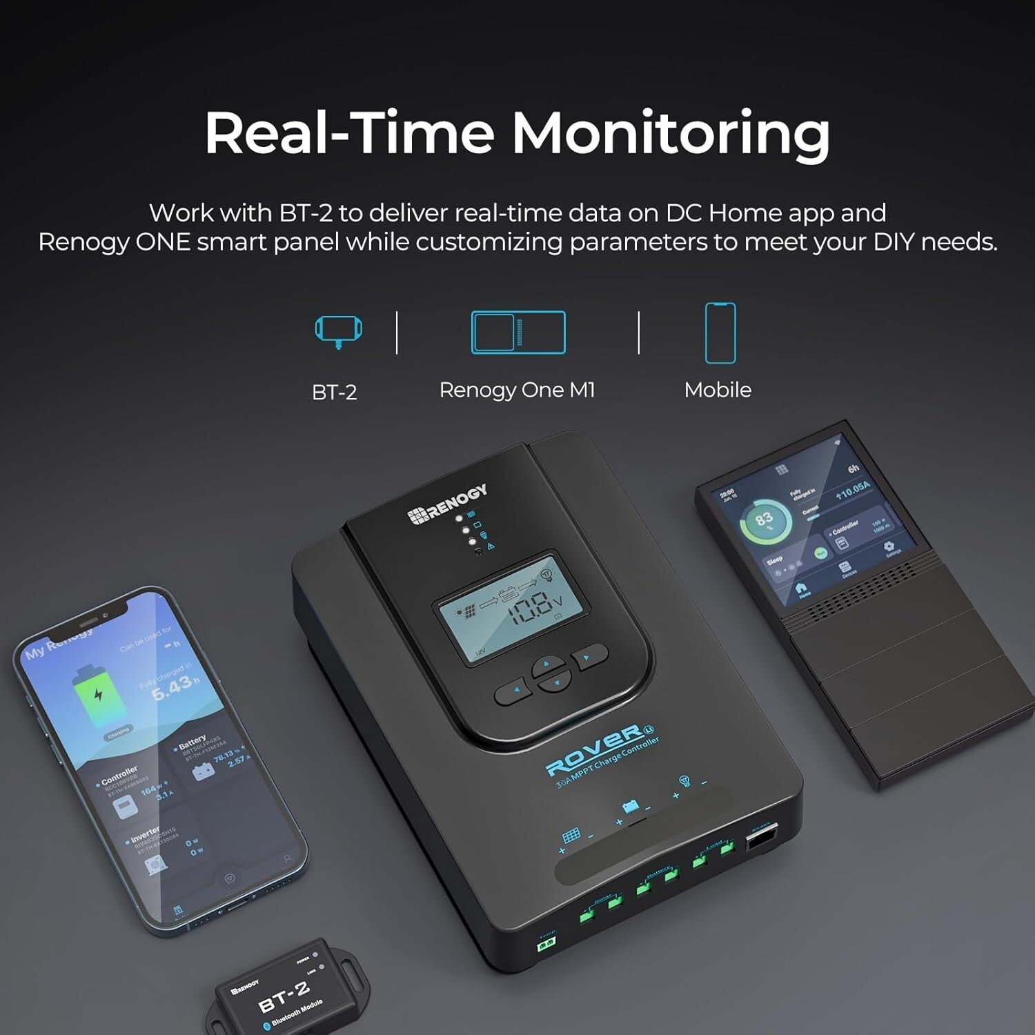 High Efficiency Rover 30A MPPT 12V/24V Solar Controller with Remote Monitoring