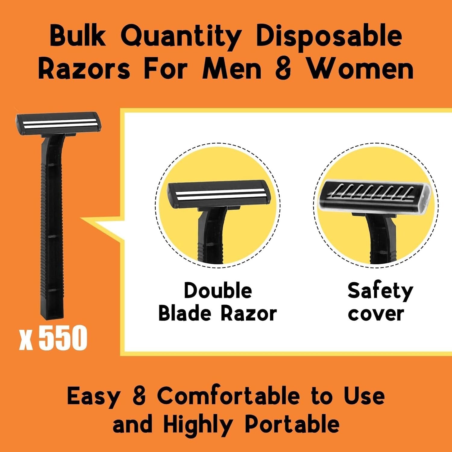 Bulk 550 Count Stainless Steel Disposable Razors for Men & Women - Travel Ready