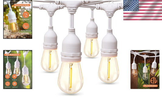 48FT Dimmable Edison Vintage LED Outdoor Lights - Shatterproof & Weatherproof