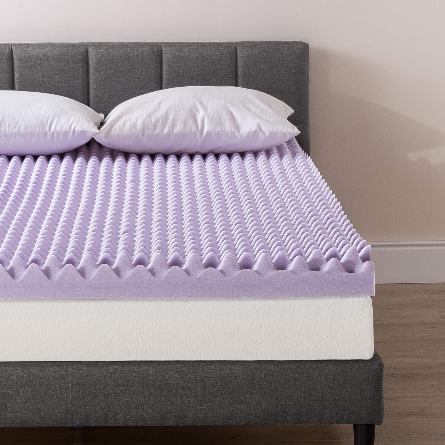 Egg Crate King Size Memory Foam Topper with Lavender Infusion for Relaxing Sleep