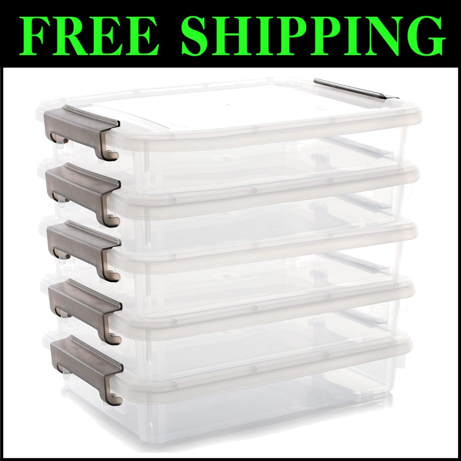 Citylife 5-Pack Stackable Clear Storage Bins with Lockable Lids for Documents