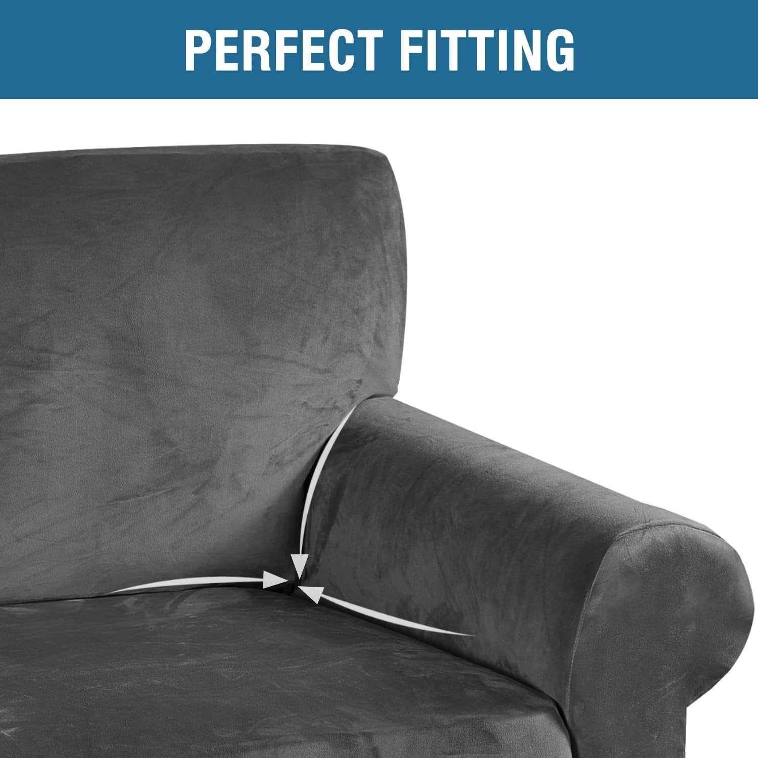 Extra Wide Velvet Sofa Covers (89"-97") - Non-Slip & Comfort Design in Gray