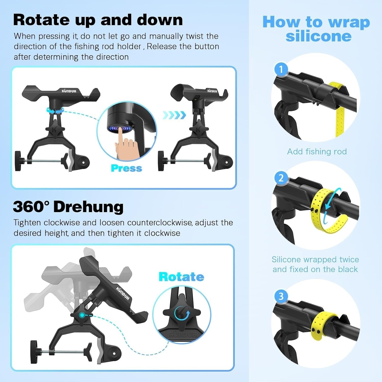 Upgraded Fishing Rod Holder with Effortless 360° Dual Rotation & Secure Grip