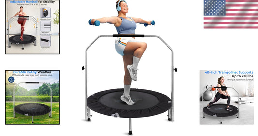 36" Foldable Mini Trampoline with Adjustable Handle - Perfect for Home Workouts