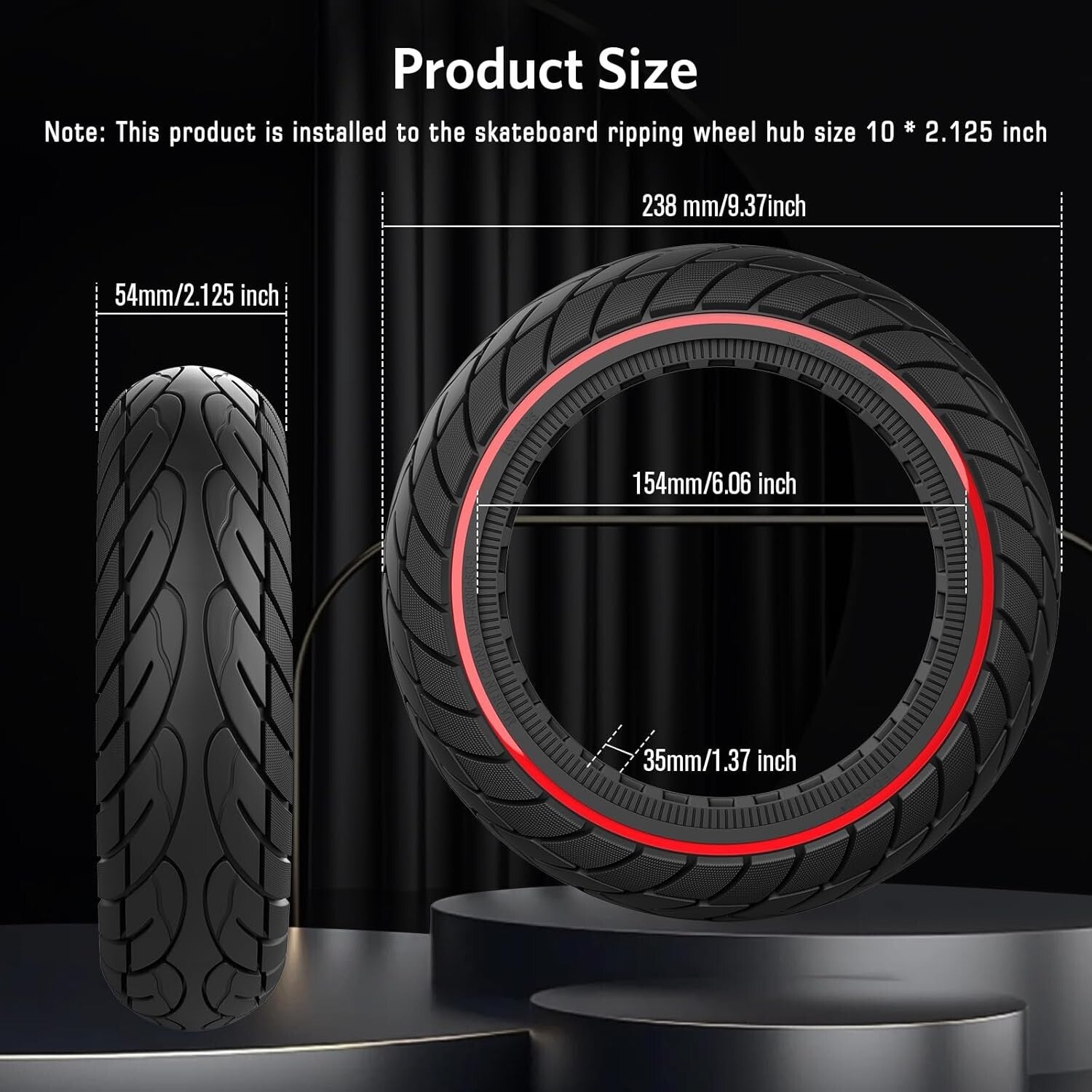 Durable 10x2.125 Solid Rubber Tire - Anti-Puncture for Electric Scooters (2pcs)