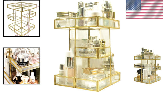 Handmade 360° Rotating Makeup Organizer - Antique Gold Finish & Tabletop Design