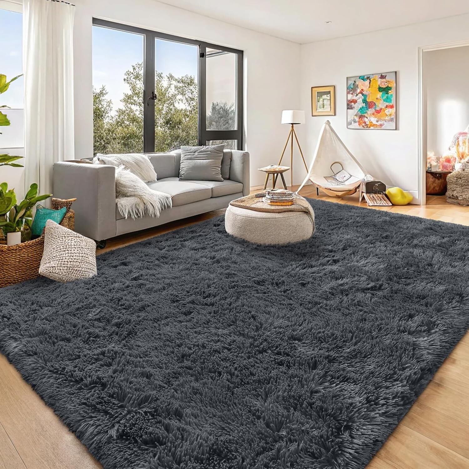 Luxurious 8x10 Grey Shaggy Rug - Soft Tufted Carpet for Living Rooms & Nurseries