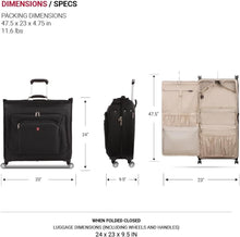 Load image into Gallery viewer, Multi-Functional 24" Black Garment Bag with Spinner Wheels and Storage Pockets