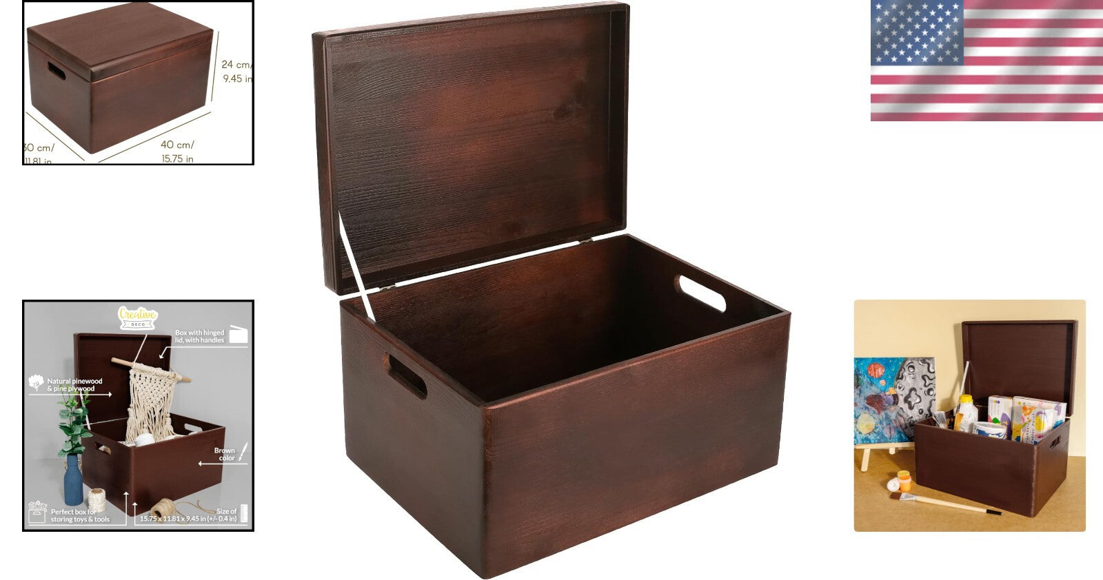 Versatile Large Pine Wood Keepsake Chest with Hinged Lid - Ideal Gift Storage