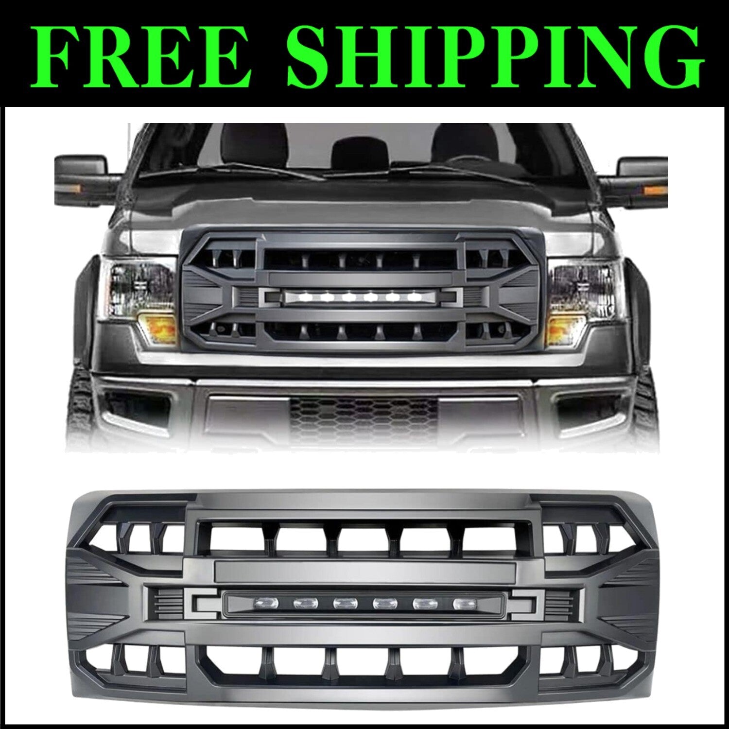 2009-2014 F150 Replacement Grill - Matte Black, LED Lights, No Modifications