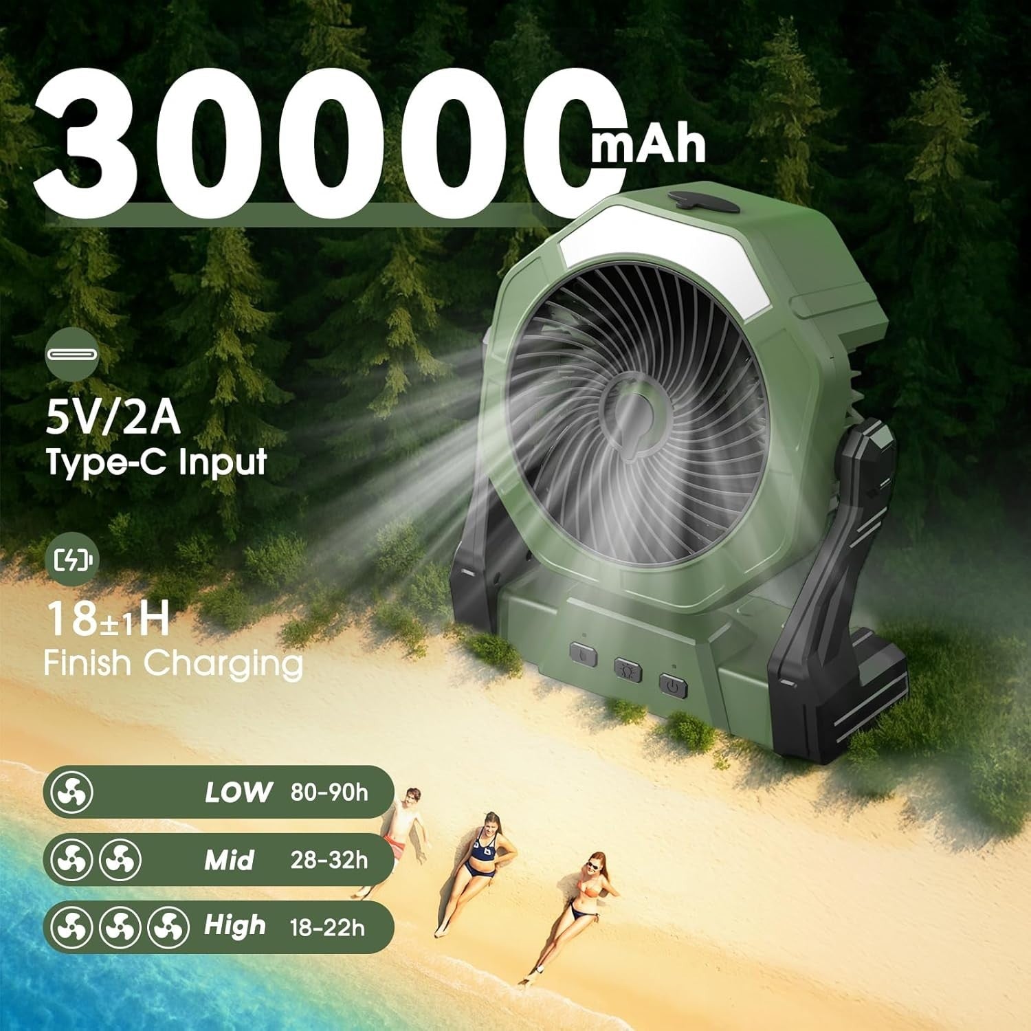 Durable Portable Misting Fan with Three Speeds & LED Light - Ideal for Outdoors