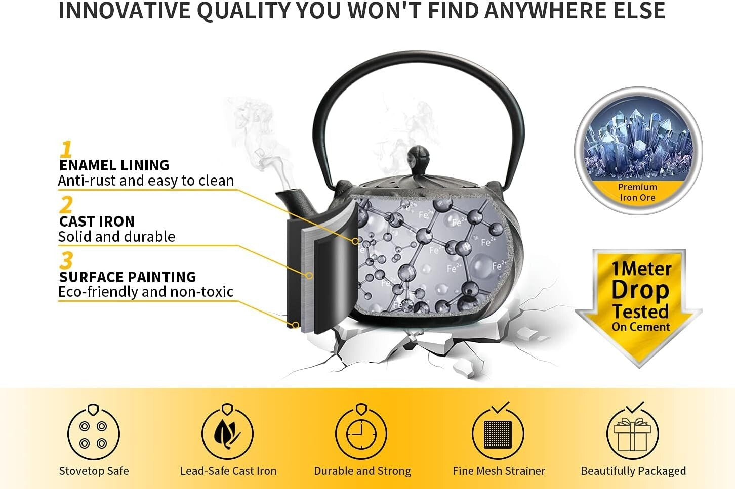 Elegant 40oz Japanese Cast Iron Tea Kettle with Infuser - Wave Pattern Design