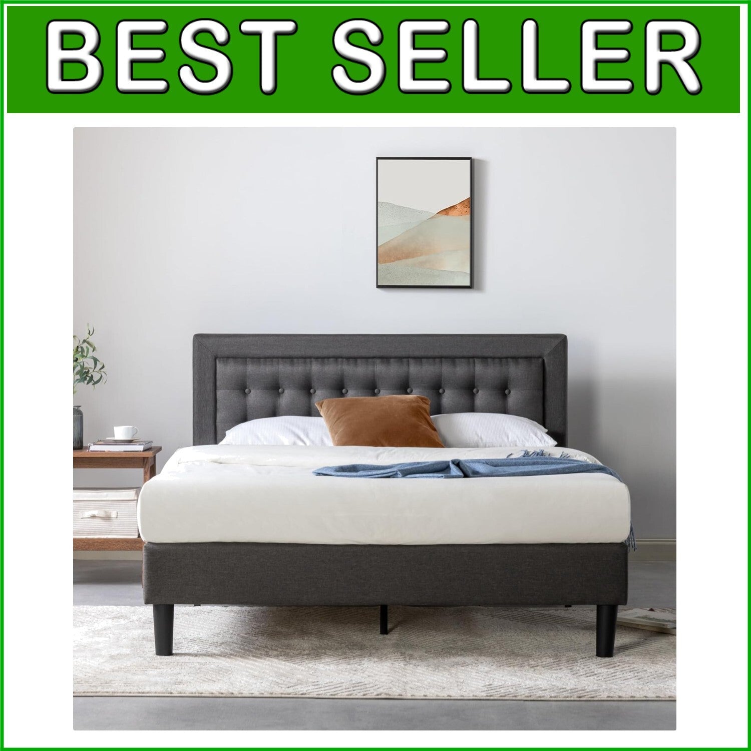 Durable California King Platform Bed Frame - Upholstered, No Box Spring Required