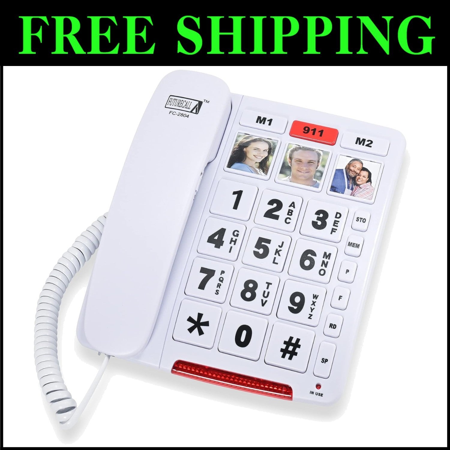 FC-2804 Big Button Phone: Amplified & Easy Dial for Seniors - 3 Picture Keys
