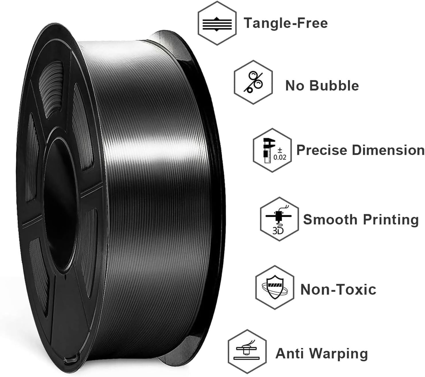 4 Pack Black Shiny Silk PLA 3D Filament - 1.75mm, Perfect for Any Printer
