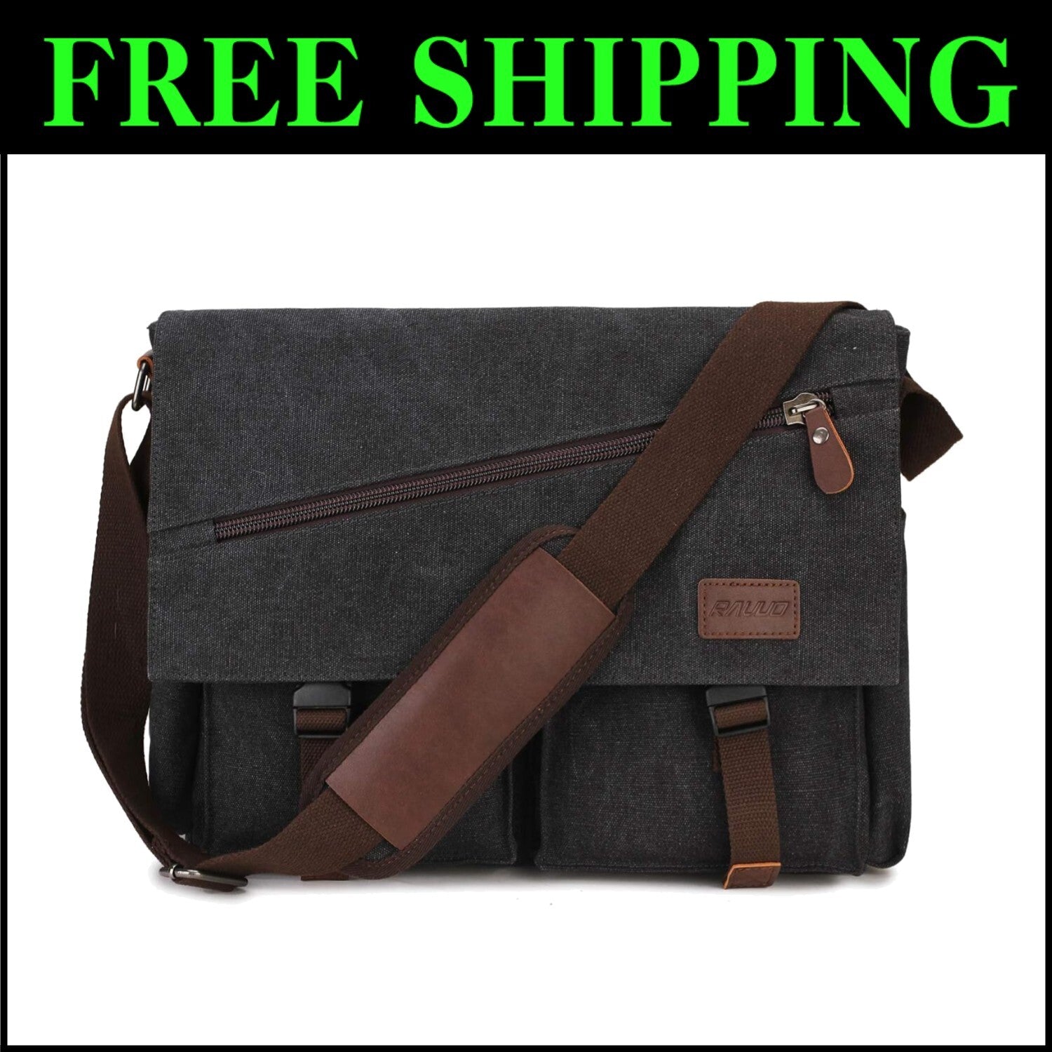 Water-Resistant Canvas Messenger Bag with Anti-Theft Design for 14-17" Laptops