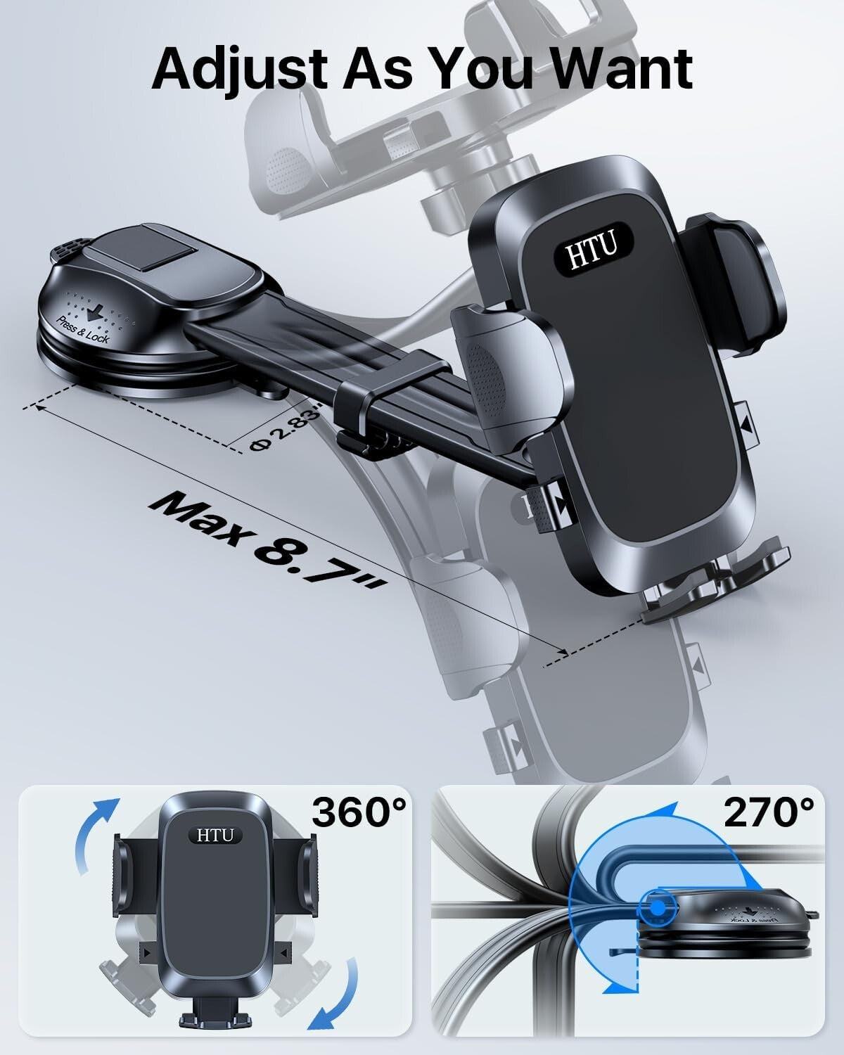 4-in-1 Universal Car Phone Mount - Suction Cup & Vent Clip for Optimal Stability