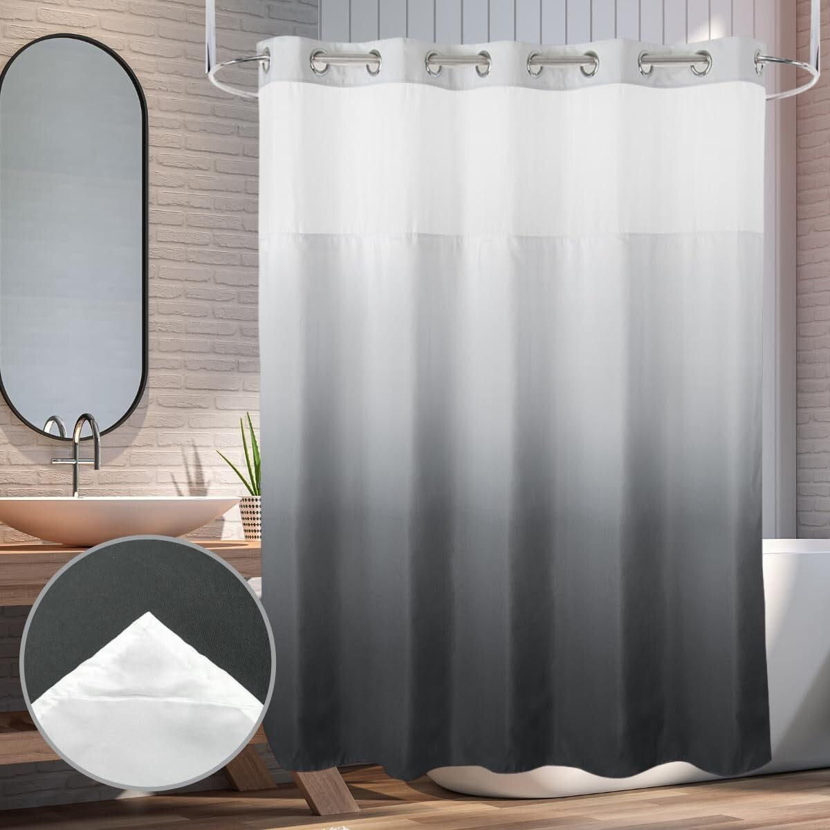 71x74” Heavyweight Gradient Grey Shower Curtain with Liner - Machine Washable