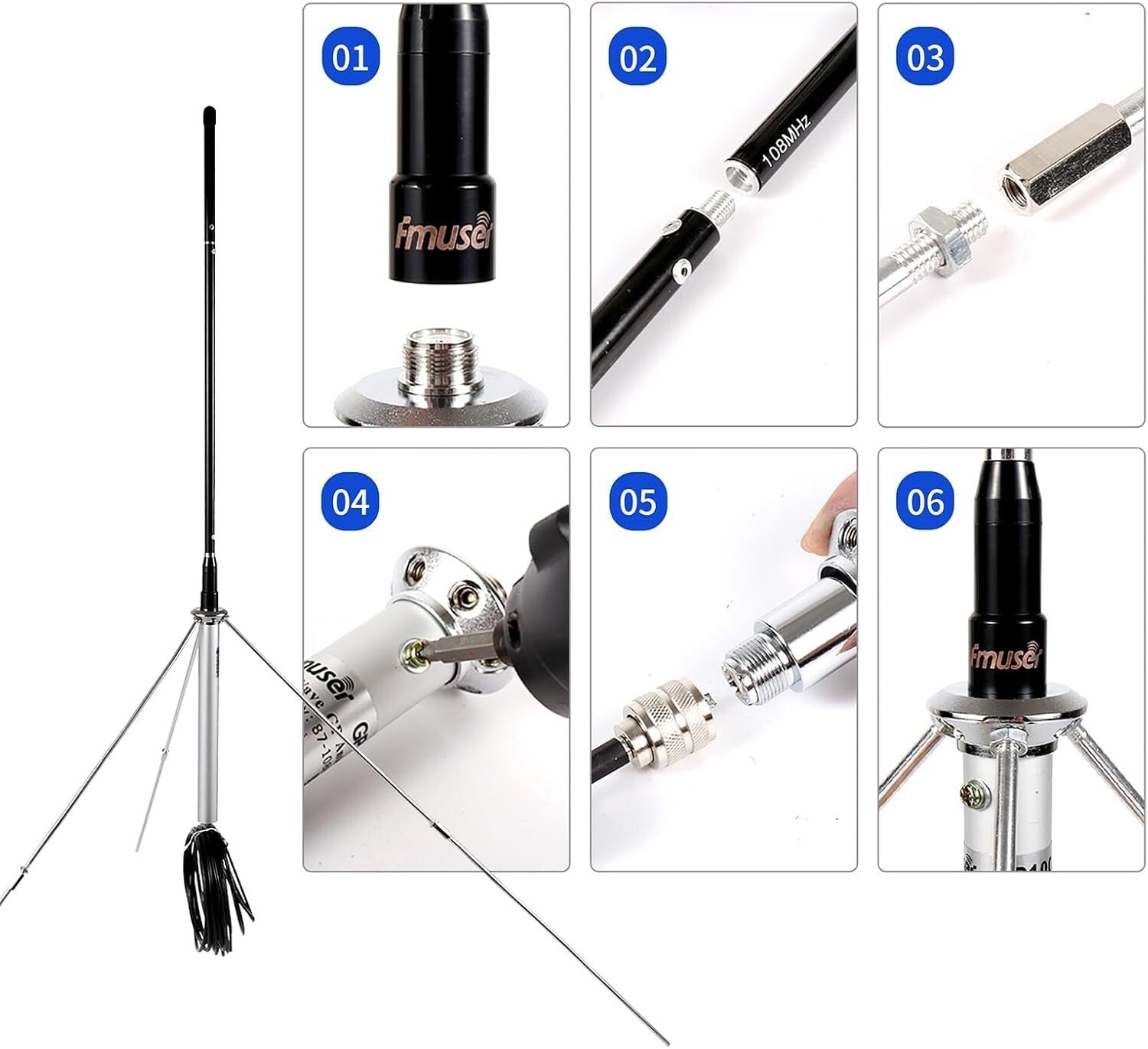 Durable 1/4 Wave FM Transmitter Antenna for Maximum Coverage - Waterproof Design