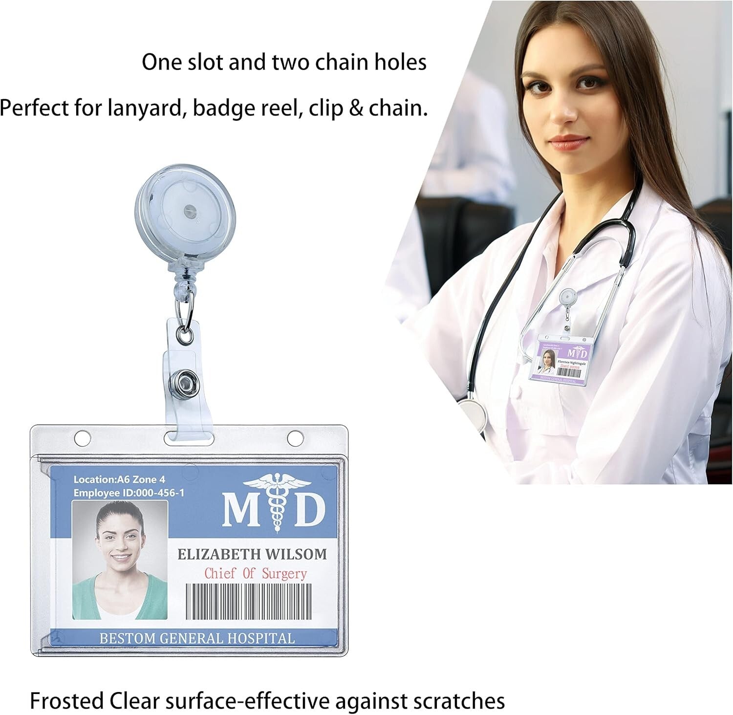 50 Pack Eco-Friendly Frosted ID Badge Holders with Multiple Attachment Options