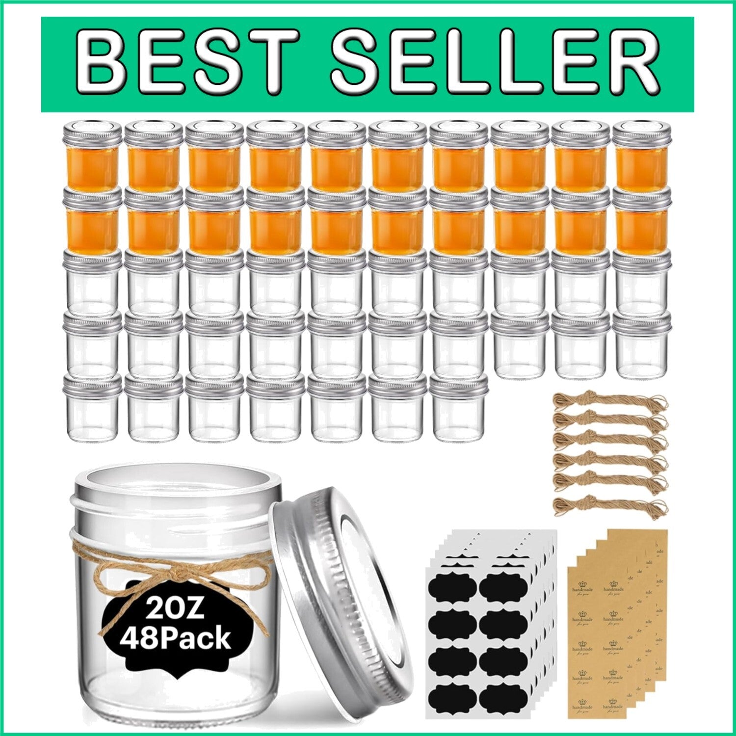 Microwave & Freezer Safe 2 oz Mason Jars - 48 Pack Ideal for DIY Gift Ideas