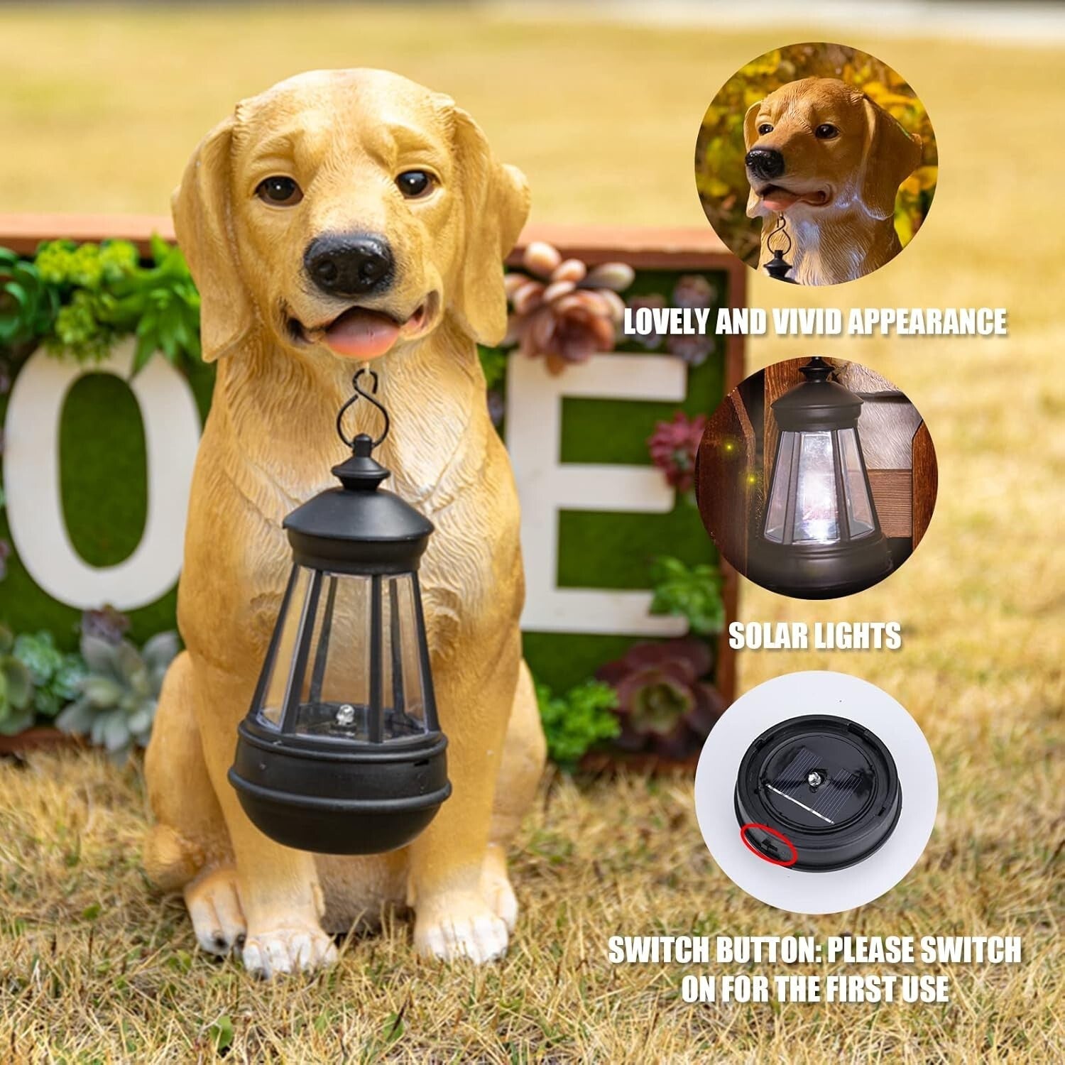 Delightful Solar Dog Outdoor Statue - Resin Garden Decor with Light Feature