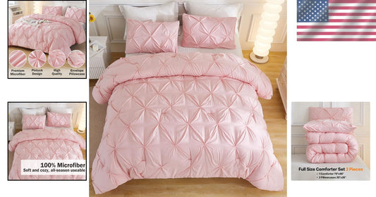 3-Piece Lightweight Pink Comforter Set - Elegant All-Season Bedding for Girls