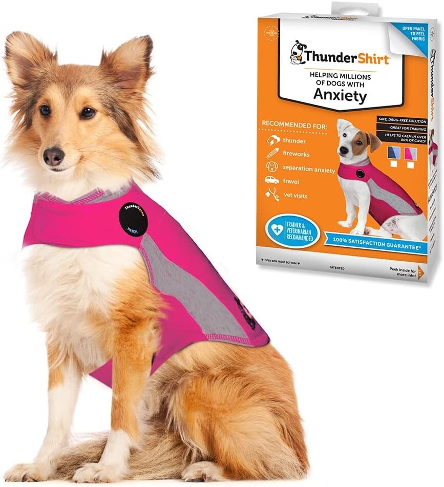 Large Pink Dog Anxiety Jacket - All Breed Support for Stress Relief (41-64 lbs)