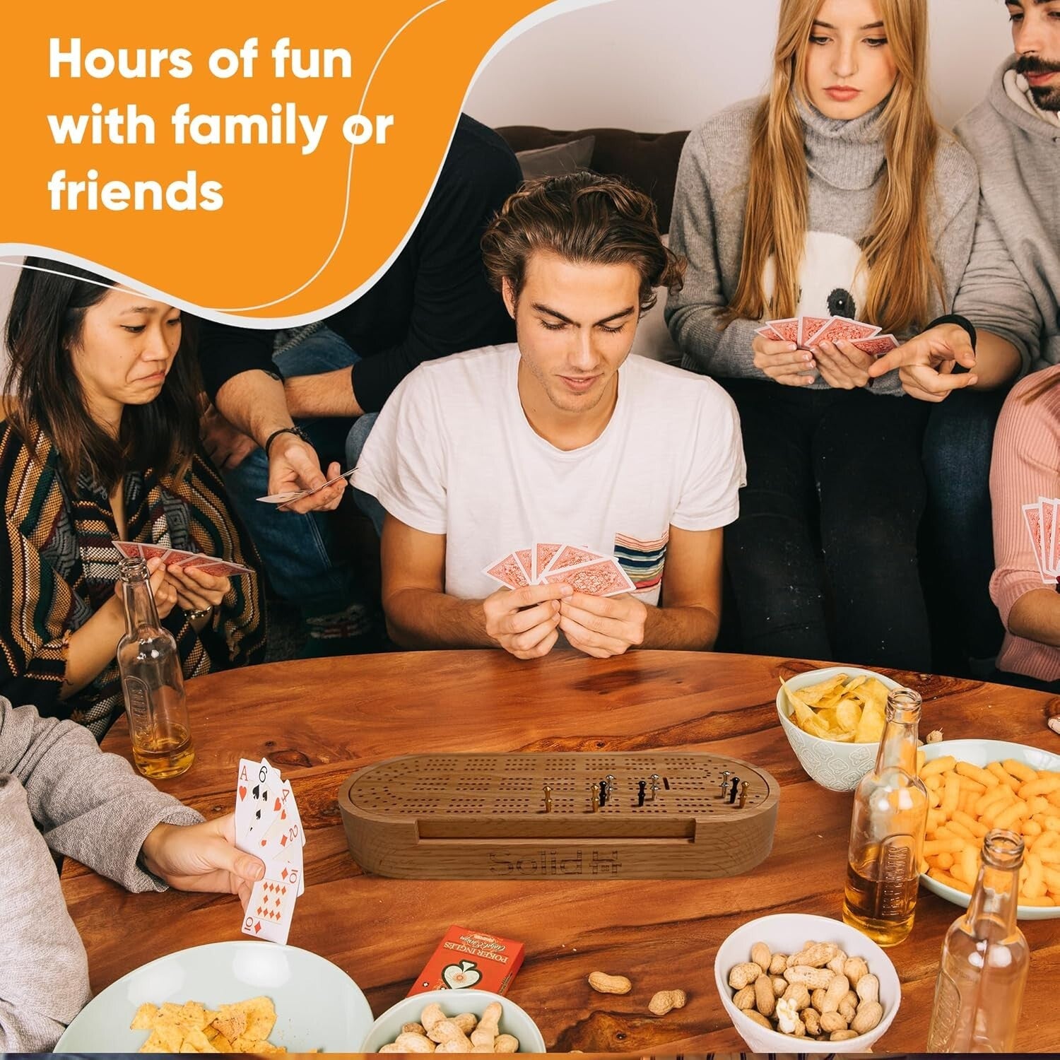 Luxury Oak Wood Cribbage Board Set - Complete with Cards, Pegs & Instructions