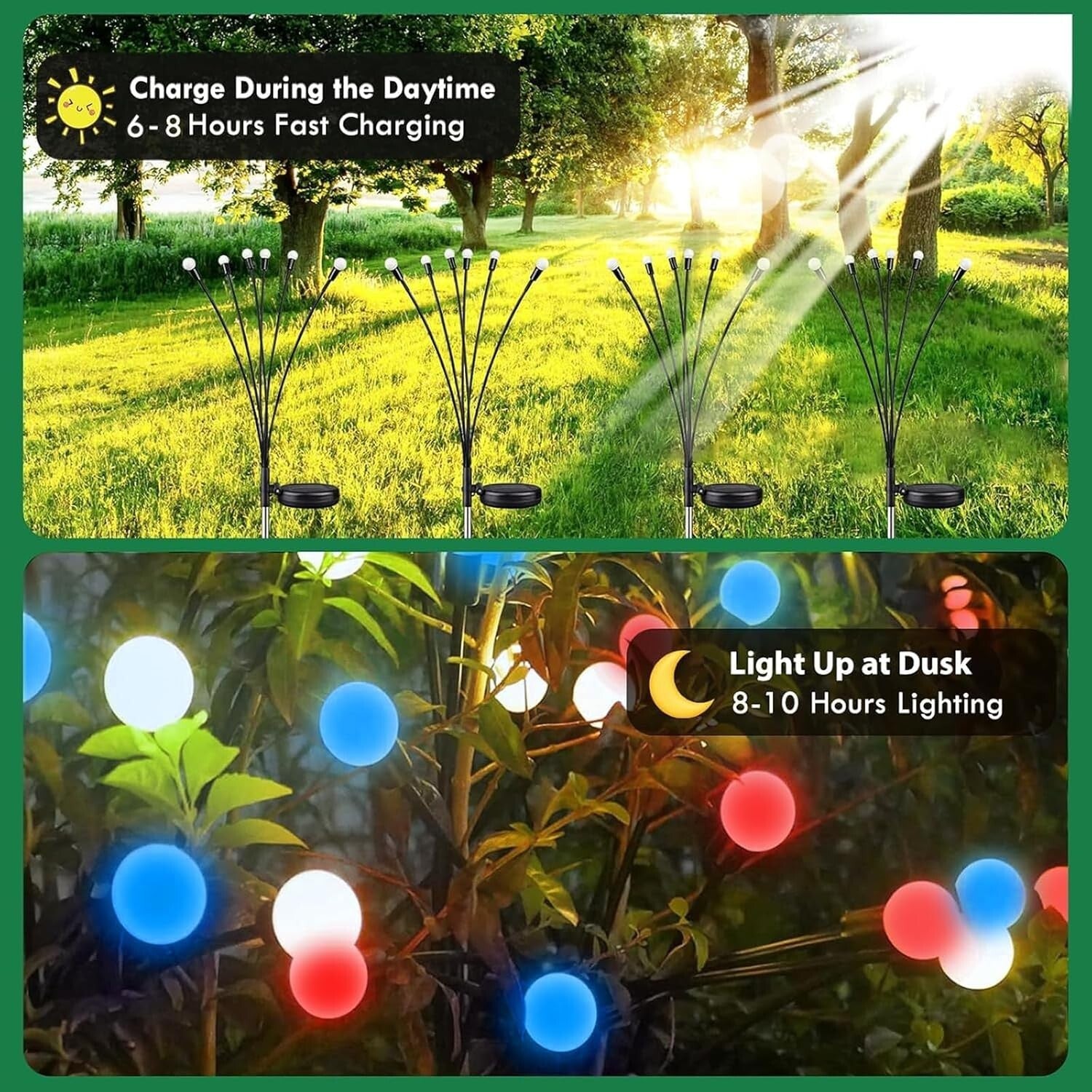 36 LED Solar Powered Red White Blue Lights with 2 Modes - Independence Day Decor