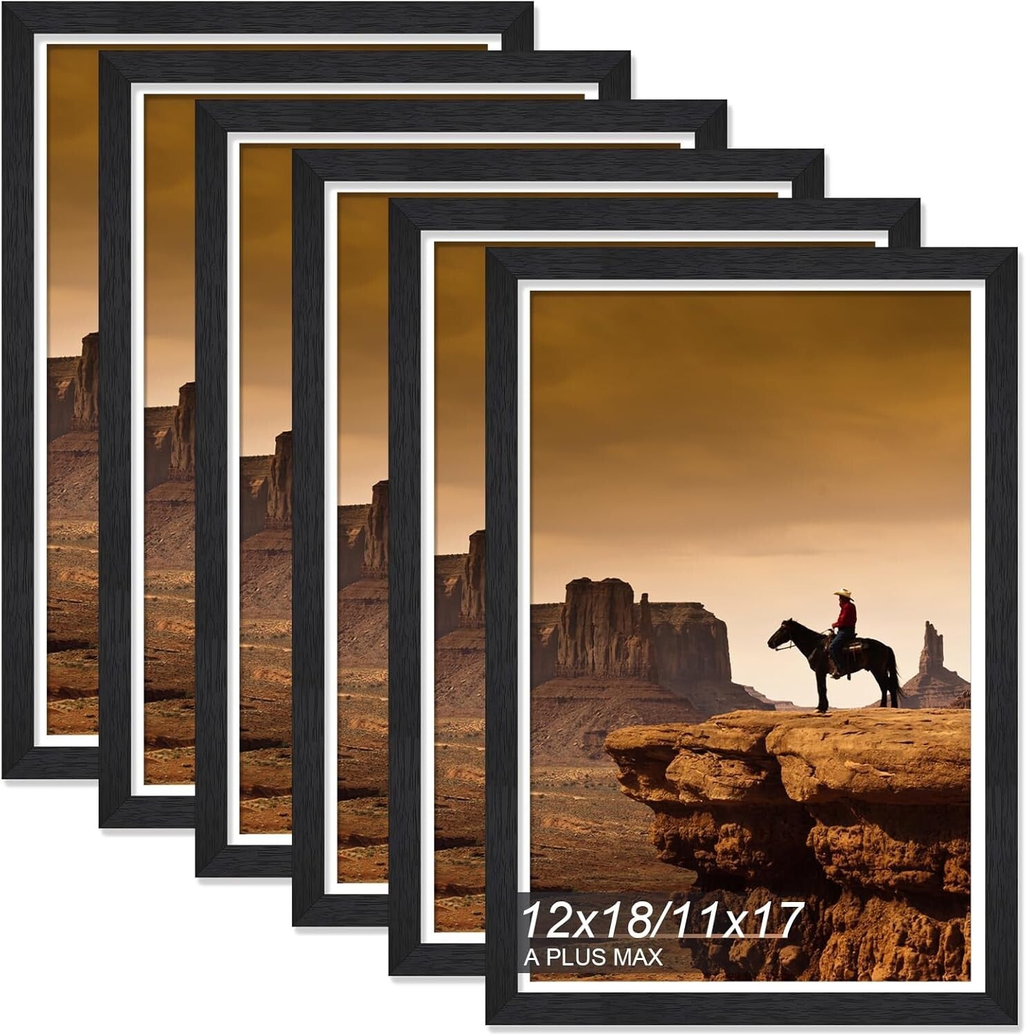 Elegant Set of 6 Black 12x18 Picture Frames with Stylish Wood Grain Finish