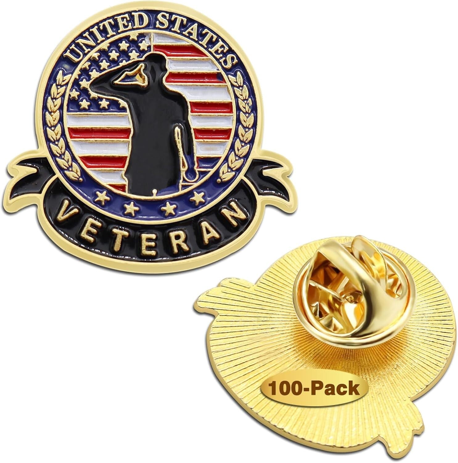 Patriotic American Flag Veteran Pins – 1 Inch Lapel Pin Brooch Set of 10-100