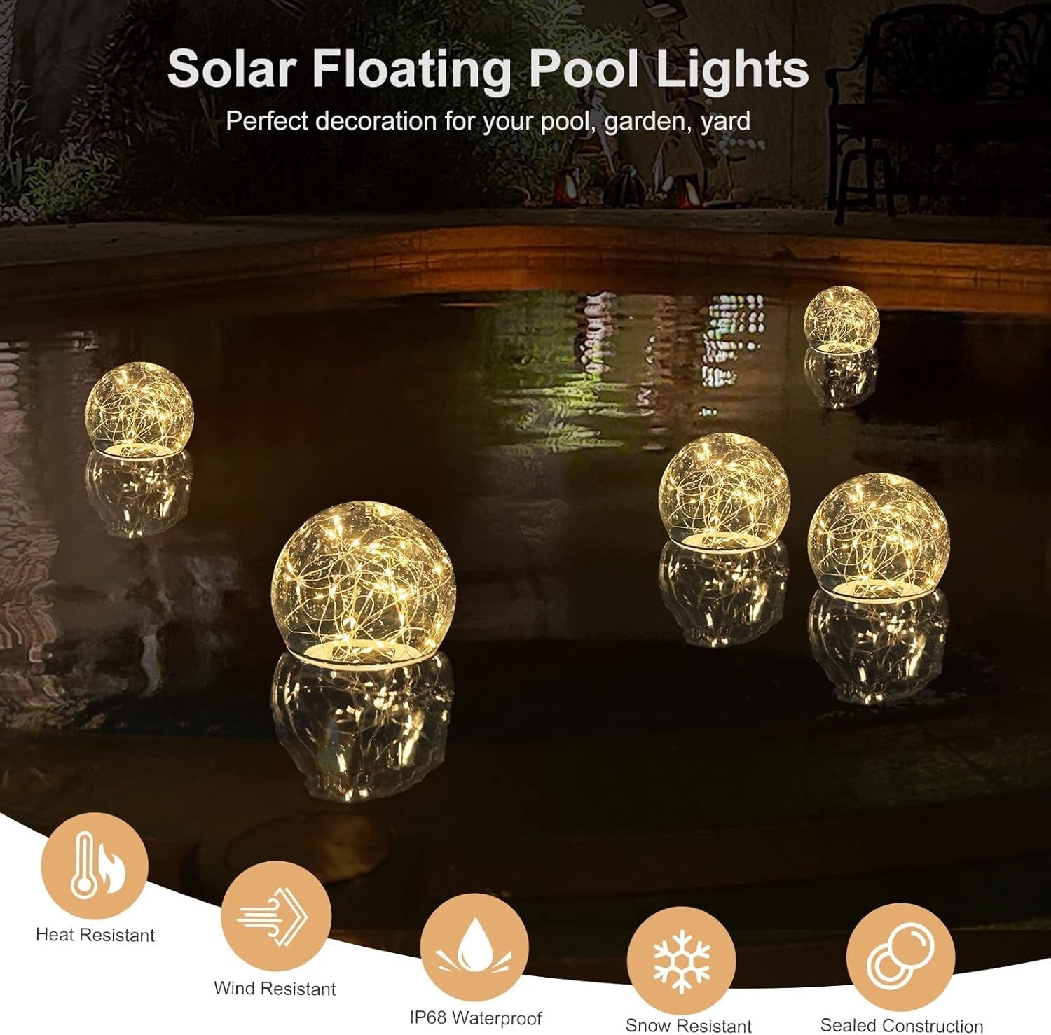 Enchanting 6.5 Inch Solar Powered Floating Pool Lights - Waterproof Mood Setters