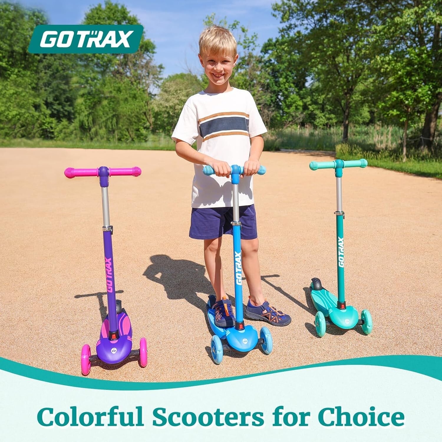 Blue Kids Kick Scooter - 3 Wheels, Adjustable Height & Rear Brake for Safety