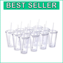 Load image into Gallery viewer, Classic 12-Pack Insulated Double Wall Tumblers with Straws &amp; Name Tags - 16 oz