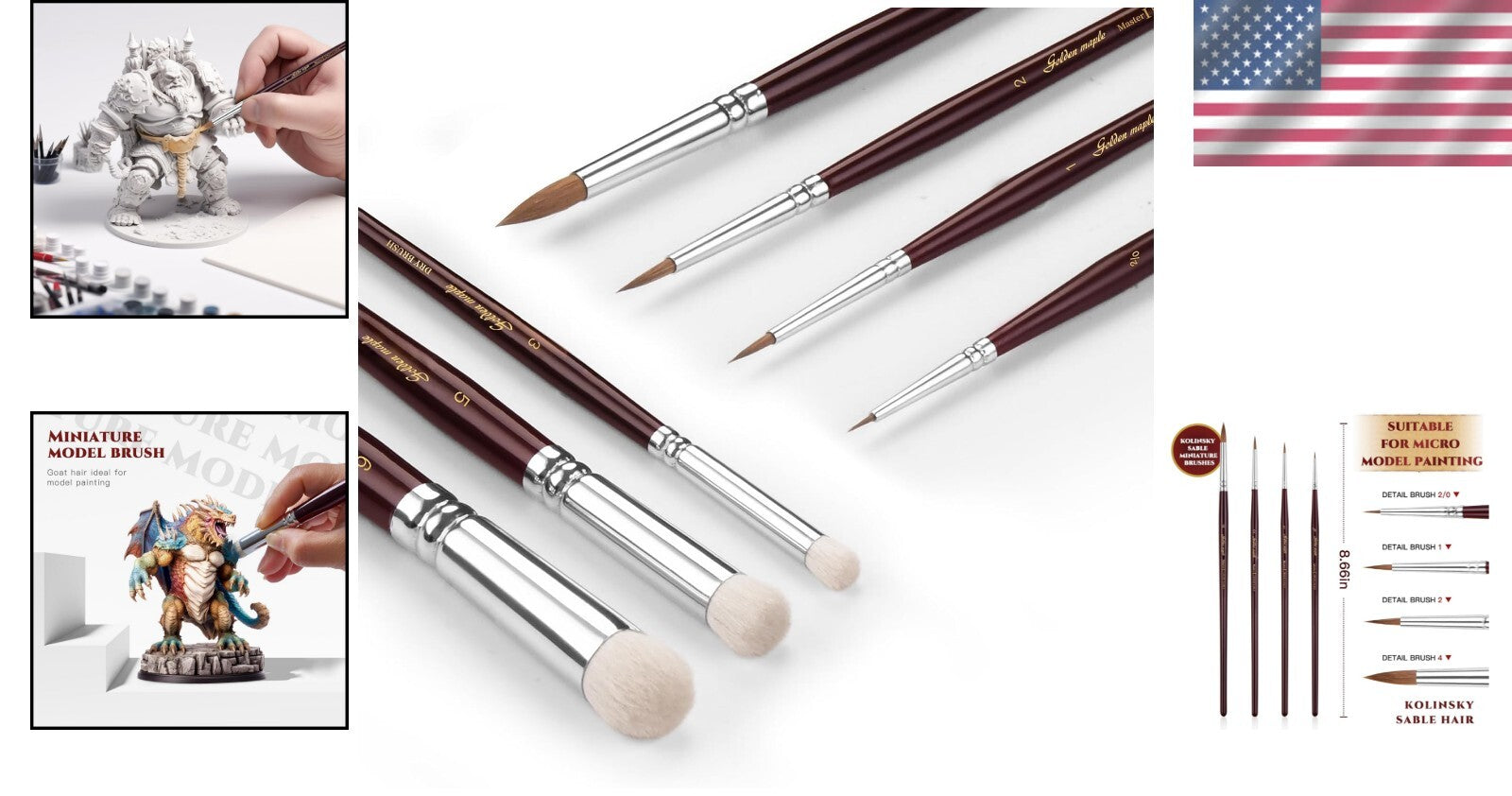 7-Piece Miniature Paint Brush Set with Kolinsky Sable & Goat Hair for Detail